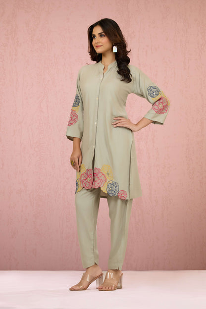 Grey Embroidery Rayon Coord Set 1013-10049