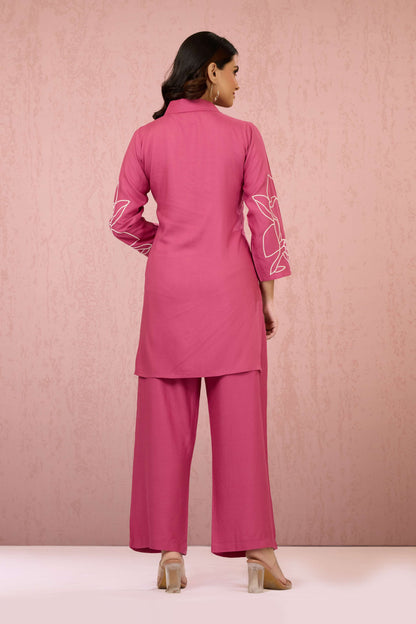Pink Embroidery Rayon Coord Set 1013-10044