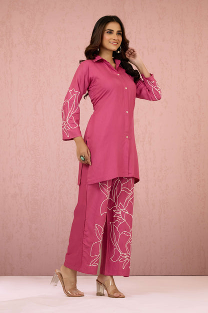 Pink Embroidery Rayon Coord Set 1013-10044