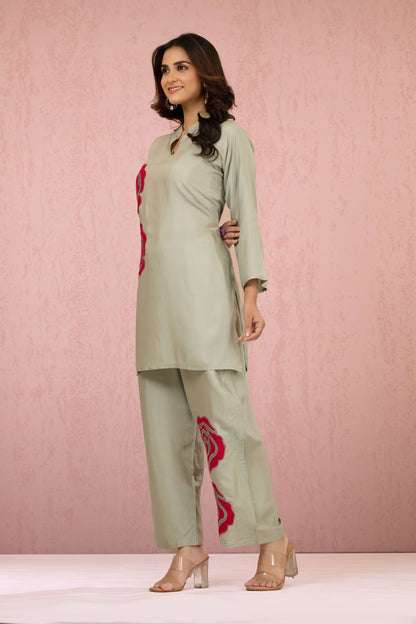 Grey Embroidery Rayon Coord Set 1013-10053
