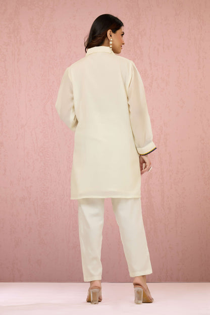 White Embroidery Mul Chanderi Coord Set 1014-10043