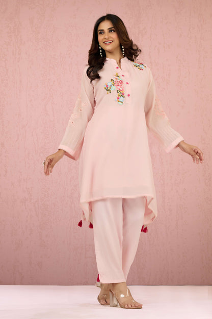 Pink Pearlwork Mul Chanderi Coord Set 1014-10052