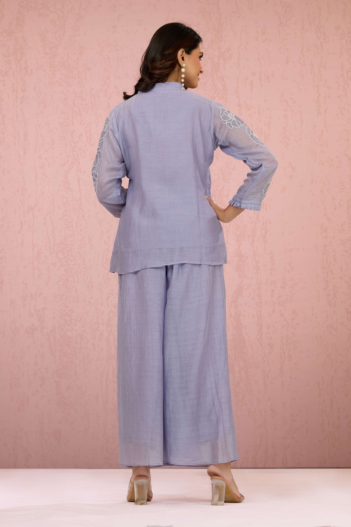 Mauve Pearlwork Mul Chanderi Coord Set 1014-10048