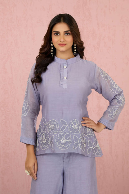 Mauve Pearlwork Mul Chanderi Coord Set 1014-10048