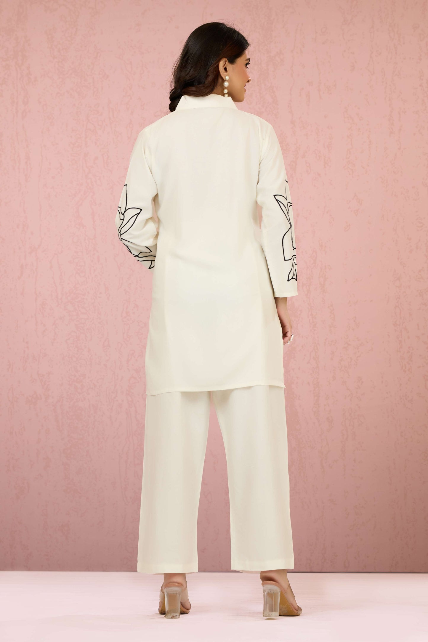 White Embroidery Rayon Coord Set 1013-10051