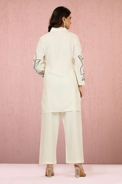White Embroidery Rayon Coord Set 1013-10051