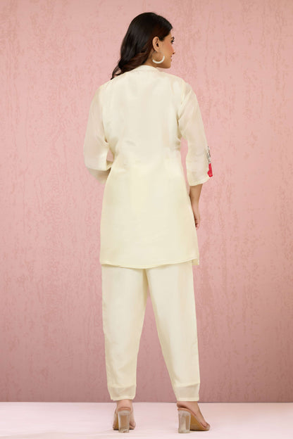Cream Pearlwork HO silk Coord Set 1014-10055