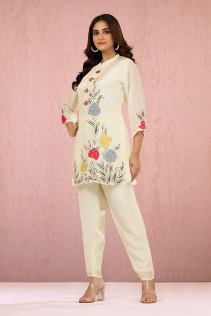 Cream Pearlwork HO silk Coord Set 1014-10055