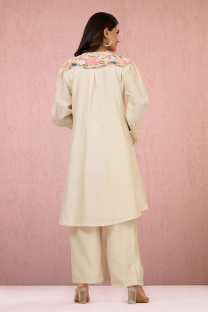 Cream Embroidery HO silk Coord Set 1014-10062