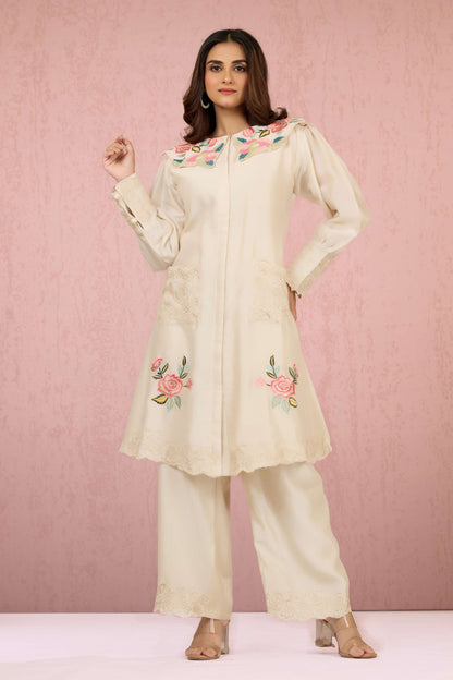 Cream Embroidery HO silk Coord Set 1014-10062