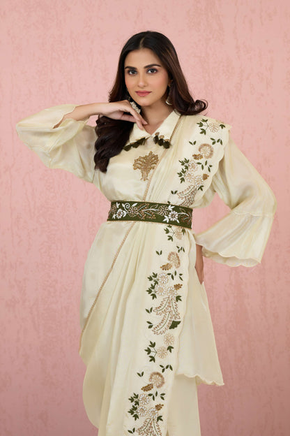 Beige Embroidery Tissue Indo Western 1014-10067