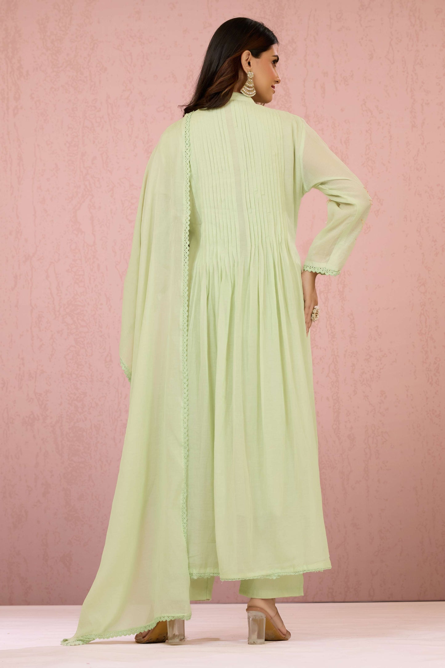 Green Kantha work Mul Chanderi Salwar Suits 1014-10072
