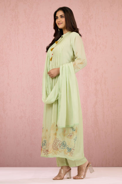 Green Kantha work Mul Chanderi Salwar Suits 1014-10072