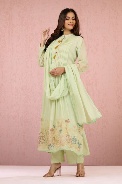 Green Kantha work Mul Chanderi Salwar Suits 1014-10072