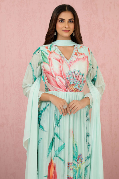 Skyblue Sequins Chinon Dress 1014-10060