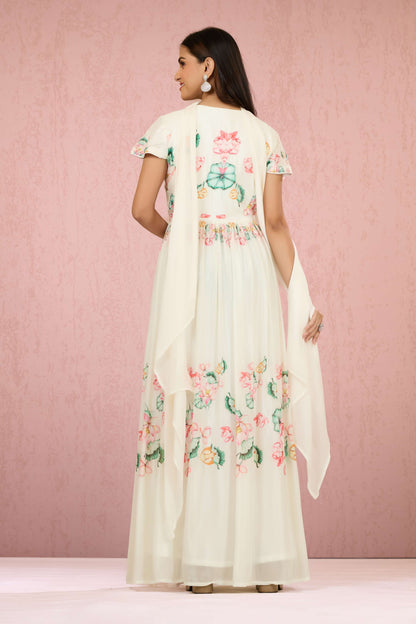 White Sequins Chinon Dress 1014-10063