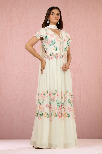 White Sequins Chinon Dress 1014-10063