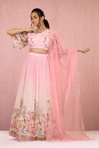 Pink Sequins Chinon Readymade Lehenga 1014-10076