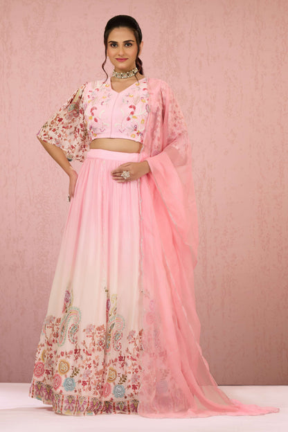 Pink Sequins Chinon Readymade Lehenga 1014-10076