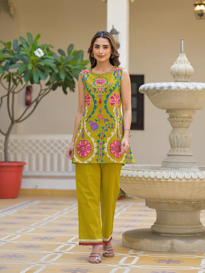 Green Printed  Linen  Indo Western 1005-10153