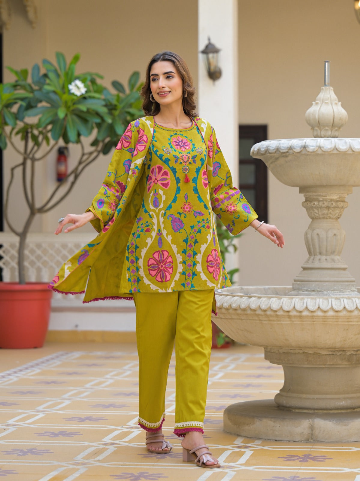 Green Printed  Linen  Indo Western 1005-10153