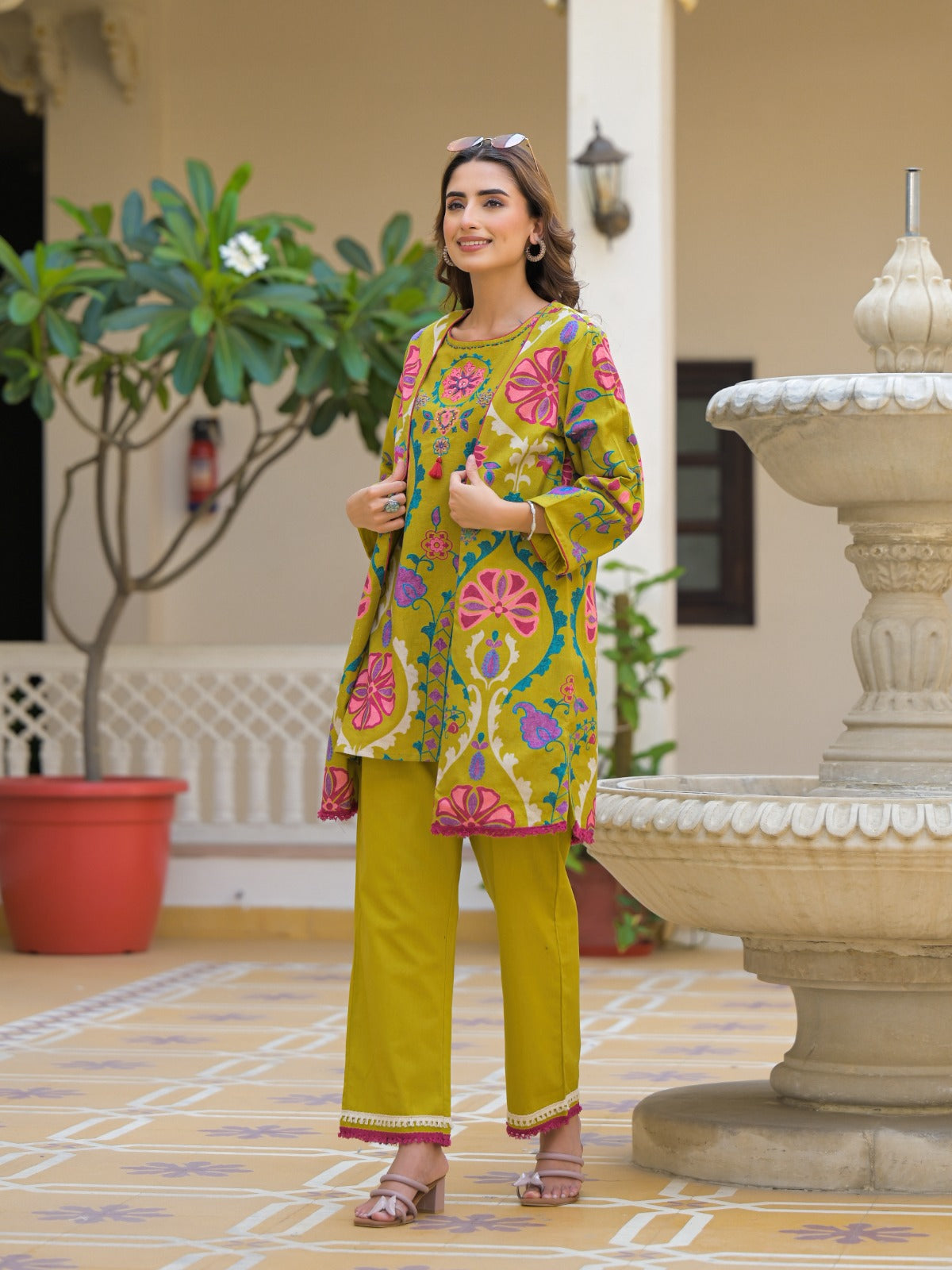 Green Printed  Linen  Indo Western 1005-10153