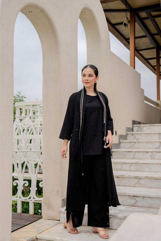 Black  Tassels Khadi Cotton  Indo Western 1017-10160