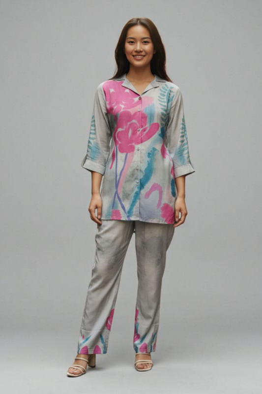 Blue Printed Muslin Coord Set 1033-10156