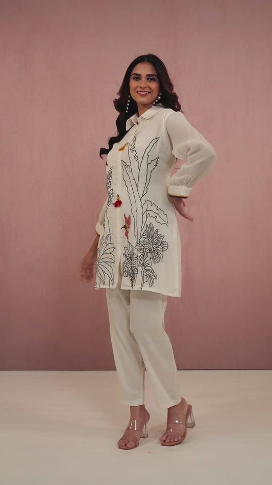 White Embroidery Mul Chanderi Coord Set 1014-10043